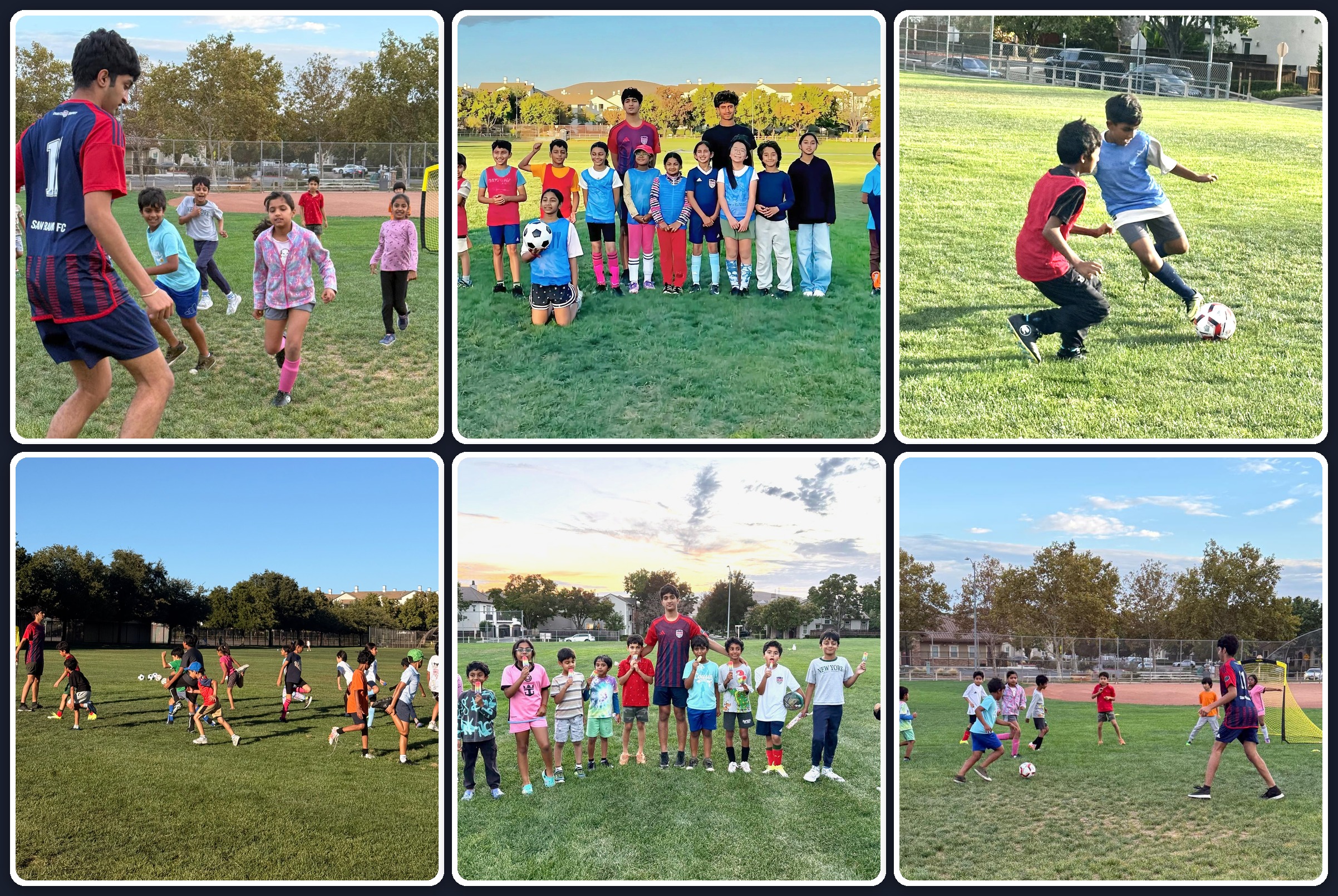 Krida program collage: coaches and kids playing soccer